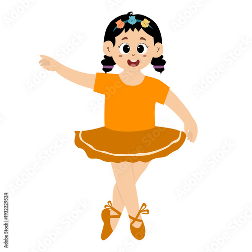 Cute little girl ballet dancer practicing ballet. Cute little girl wear beautiful ballerina costume. This illustration is isolated on a white background.