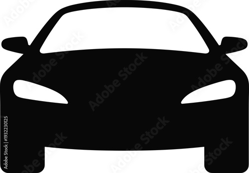 Modern car front silhouette vector icon, sleek automobile symbol, simple flat design isolated on clean light background minimal illustration