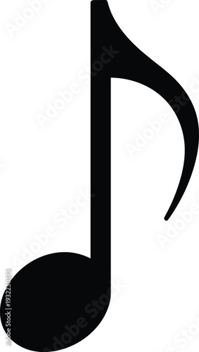 Music note icon vector, black musical symbol illustration, simple flat design minimal shape isolated on clean light background audio concept
