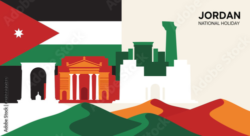 Jordan National Holiday Illustration with Landmark.
