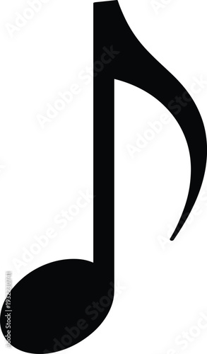 Musical note vector icon, black music symbol illustration, simple flat minimal design isolated on clean light background for audio concept