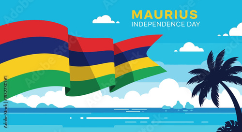 Mauritius Flag Waving in the Wind.