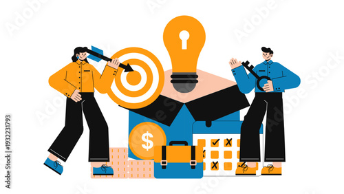 Team brainstorming out of the box for innovative business solutions