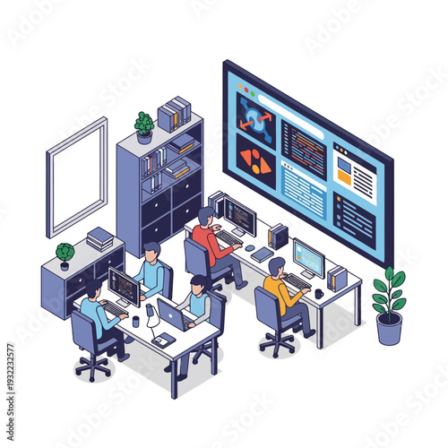 Team of professionals working together in a modern office environment.