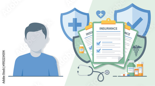 Health Insurance Policy Document and Patient Illustration.