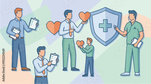 Healthcare Professionals and Patient Care Illustration.