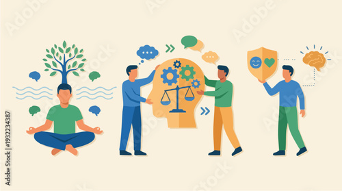 Mental Health and Well-being Concepts Illustrated.