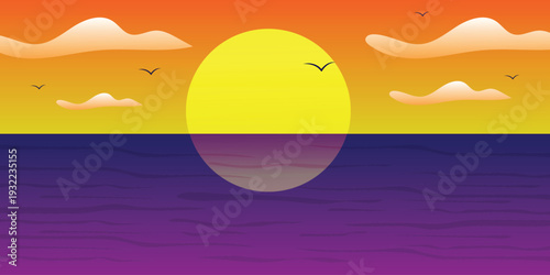 Sunset sky and sea landscape vector background