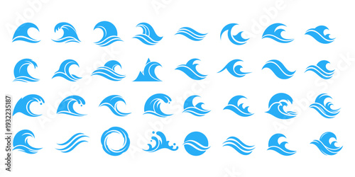 Circular ocean wave vector set with a clean and professional design. Suitable for marine brand identities, beach travel, and maritime businesses.