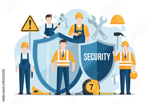 Security Team Protecting With Shields and Tools.