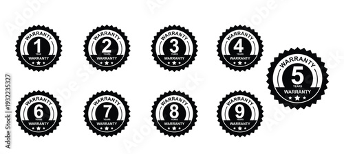 Numbered Award Badge Icons Set 1–9 Black Circular Rating Seals Vector Collection