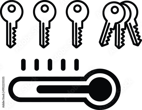 Black and white line of keys and a thermometer slider