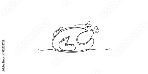 A continuous line drawing of a roasted turkey, ready for a holiday feast or special occasion.