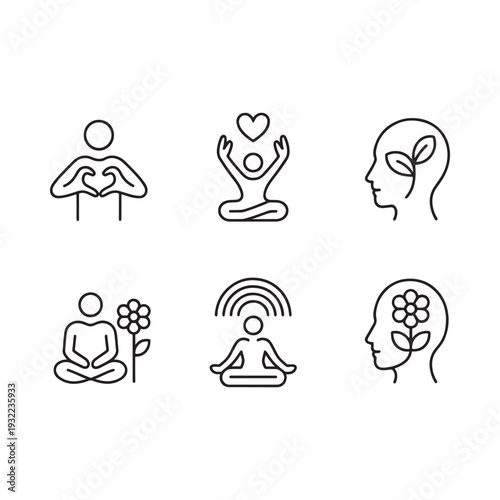 Meditative icons depicting mindfulness well being and inner peace concepts