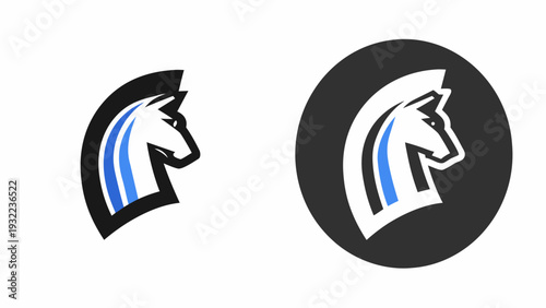 Two graphic depictions of a horse head logo in different formats