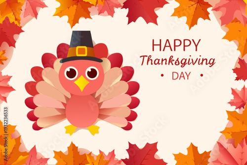 A cute cartoon turkey wishes everyone a happy thanksgiving day