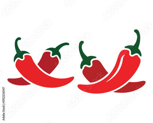 Two pairs of red chili peppers with green stems in a minimalist flat