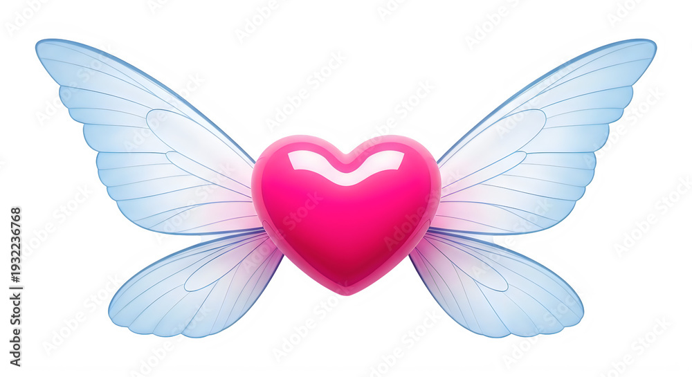 Fototapeta premium Illustration of a butterfly with a pink heart, isolated on transparent background