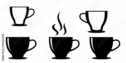 Black silhouette illustrations of various drinking glasses and steaming beverages