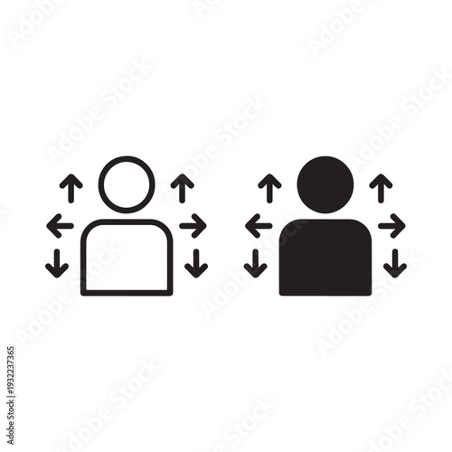 Social distancing guidelines illustrated with two figures and directional arrows