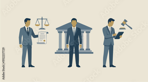 Lawyers and Legal Symbols Representing Justice and Law.