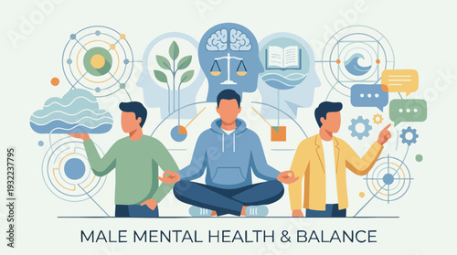 Male Mental Health and Balance Illustrated.