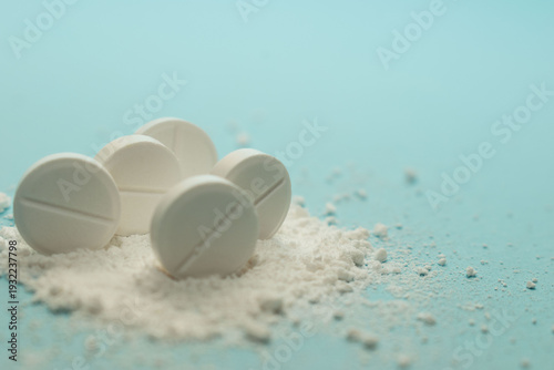 Minimal pharmaceutical concept with tablets and organic texture