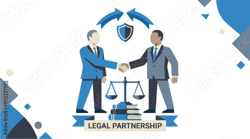 Businessmen shaking hands symbolizing legal partnership and agreement.