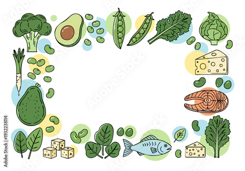 Healthy Foods Border with Assorted Nutritious Ingredients.