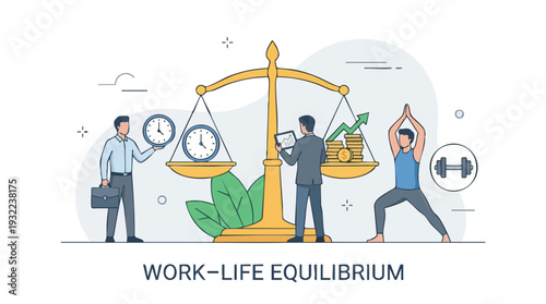 Work Life Equilibrium Balance Scales Concept Illustration.