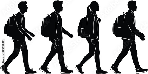 Student, backpack, silhouette, vector, walking, education, school, college, university, teenager, youth, person, people, figure, black