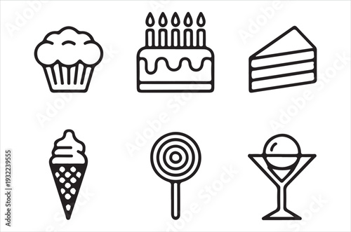 Dessert icons featuring cupcakes cakes ice cream and sweet treats
