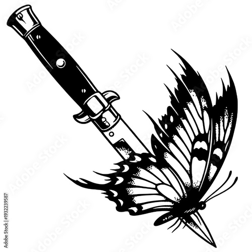 Butterfly and knife silhouette