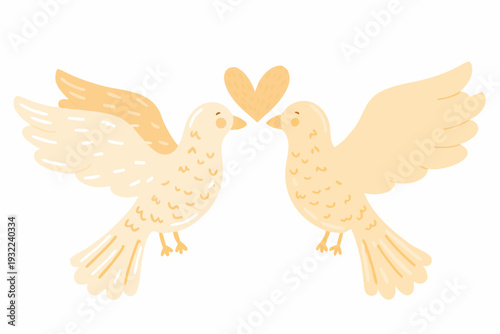 Two pastel colored doves facing each other with a heart above them