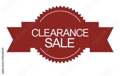 A red clearance sale ribbon banner with white text displayed prominently