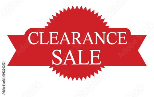 A vibrant red clearance sale banner with bold white lettering