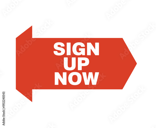 A red arrow graphic with the text sign up now displayed