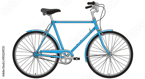Blue Bicycle with Black Seat and Tires.