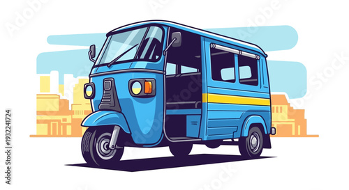 Blue Tuk Tuk Vehicle Illustration.