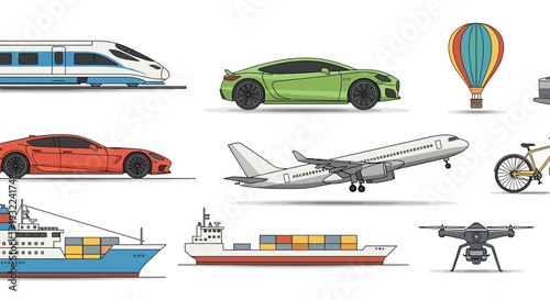 Collection of Various Modern Transportation Vehicles.