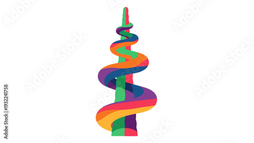 Colorful Spiral Water Slide Illustration, Abstract Fun Amusement Park Ride Graphic, Summer Vacation and Recreation Concept Design