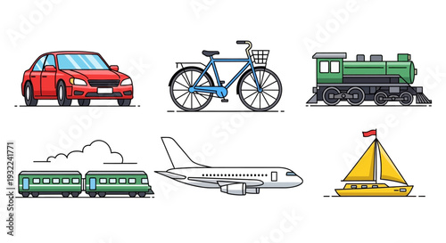Collection of Various Transportation Vehicles and Modes.