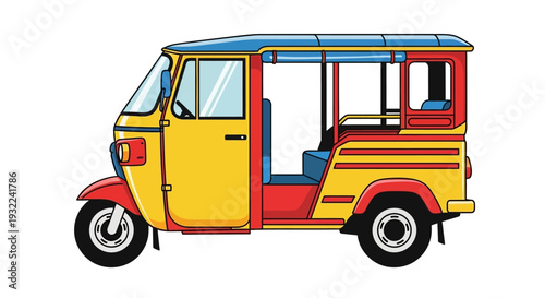 Colorful Three Wheeled Tuk Tuk Vehicle.