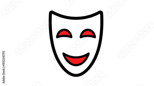 Comedy Mask Vector Illustration, Smiling Face Icon, Theater Performance Symbol, Entertainment and Drama Concept Graphic