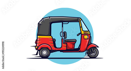 Red Tuk Tuk Vehicle Illustration Side View.