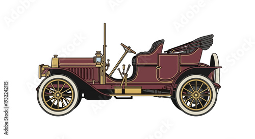 Vintage Car Illustration with Red Bodywork.