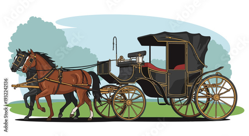 Vintage Horse Drawn Carriage Illustration 2.
