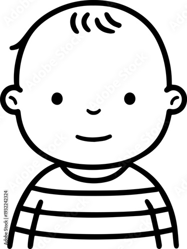 Adorable baby face with smiling expression in simple line art