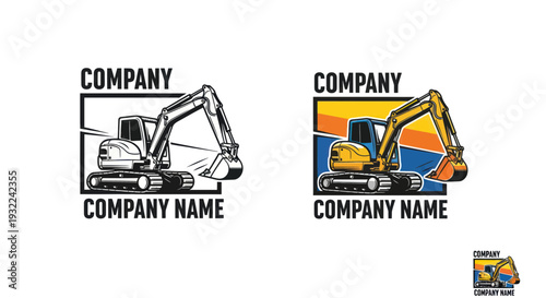 Construction Excavator Logo and Icon Set - Heavy Machinery Vector