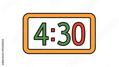Digital Clock Display 4:30 Time Graphic Illustration with Green and Red Digits on White Background, Modern Digital Timer Interface Element